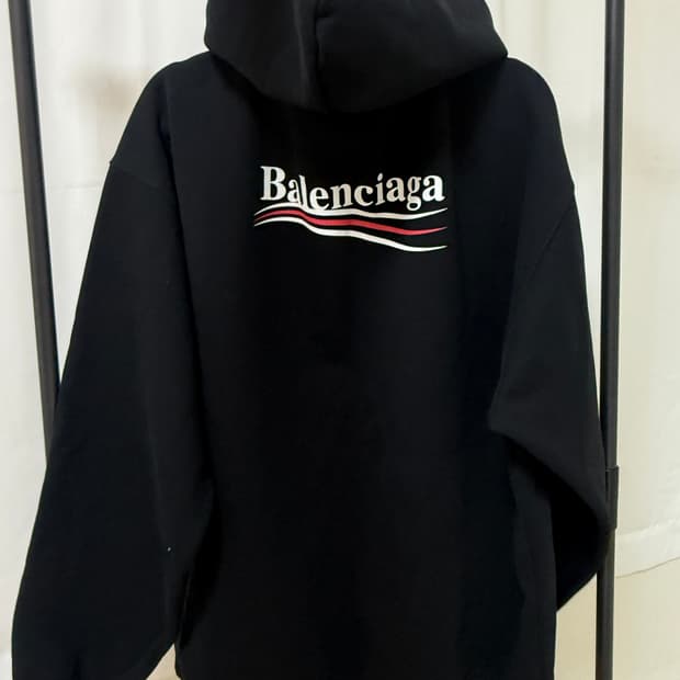 발렌시아가 웨이브 로고 후드티 XL