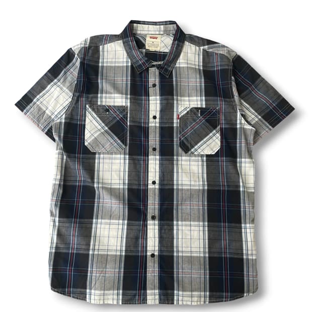 리바이스 네이비그레이 투포켓 체크 반팔셔츠 2XL