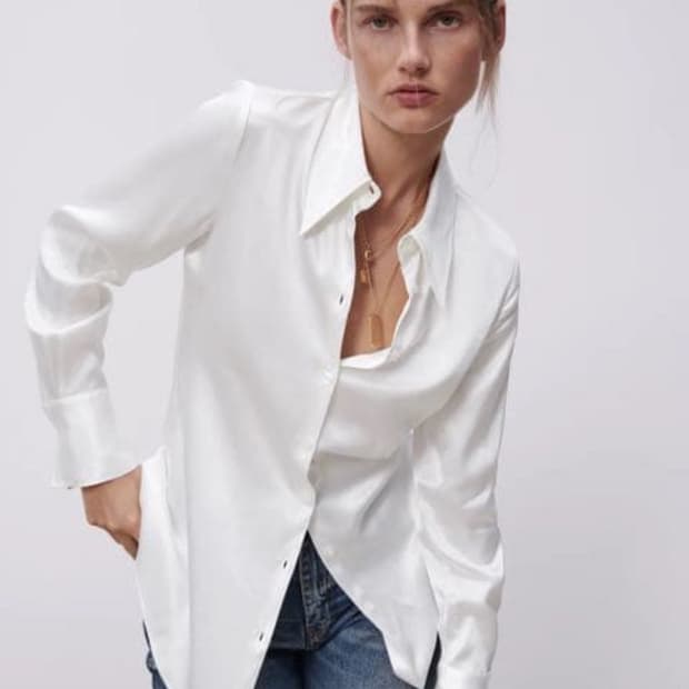 [새상품] 자라 - 화이트 새틴 셔츠 s