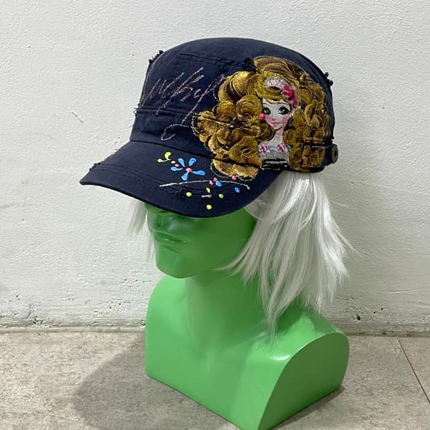girl-printed navy cap hat