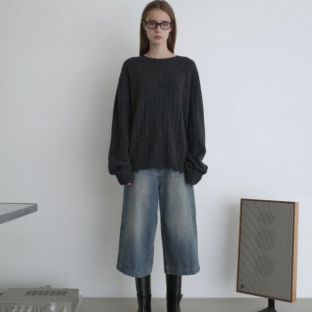 로우클래식 케이블 니트 차콜 M 