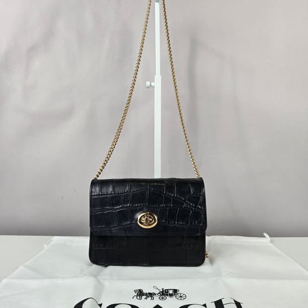 COACH 코치 엠보 크로커 무늬 가죽 체인 미니 크로스백 가방 정품