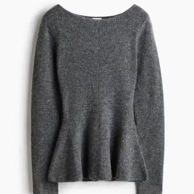 H&m 리브 니트 페플럼 탑 그레이