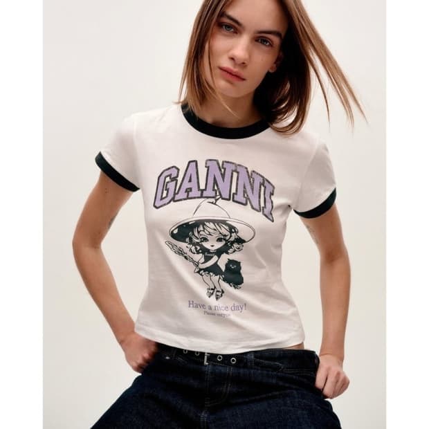 GANNI 가니 25 마녀 링거 반팔 티셔츠