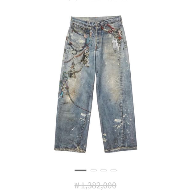 24fw 프린팅 배기 핏 데님 팬츠 미드블루