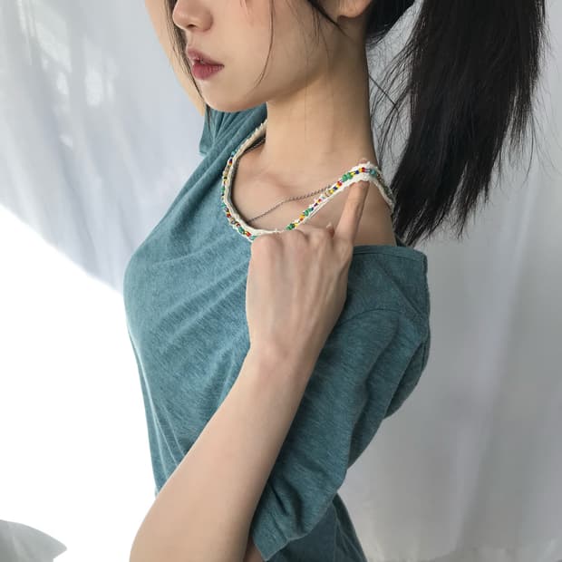 블루 비즈 티셔츠