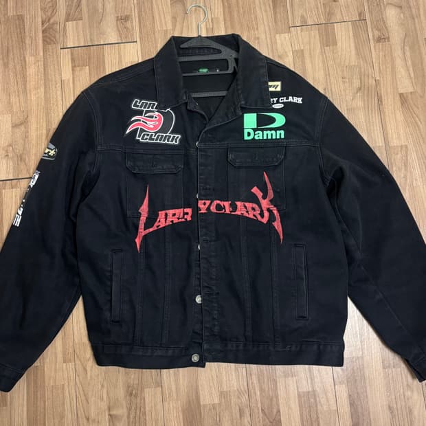 래리클락 데님 로고 트러커 자켓 블랙 XL