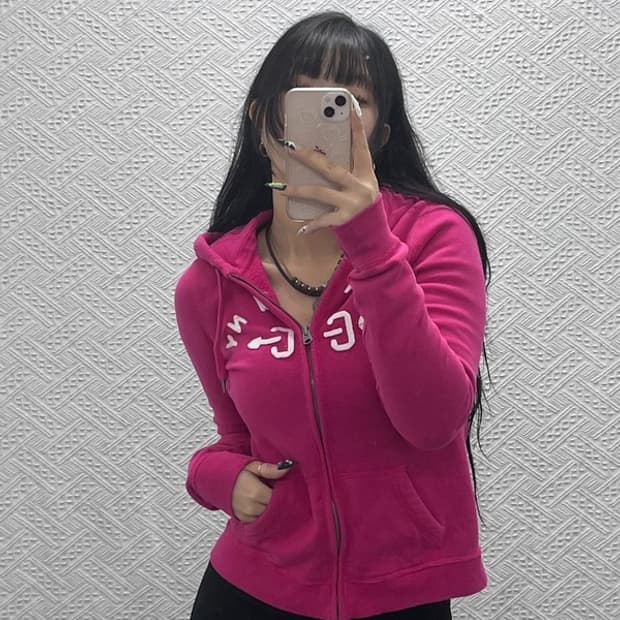 아베크롬비 Y2K 갸루 00's  핫핑크 기모 후드집업 S C08814