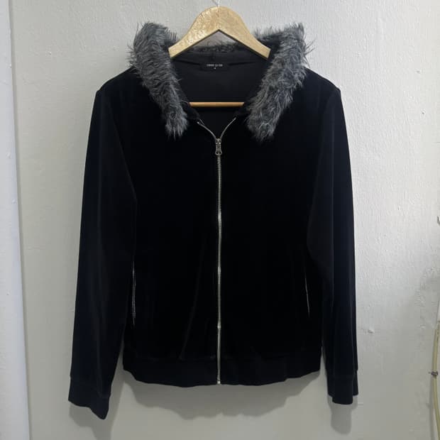 Comme Ca Ism Velvet Fur Hood Zip-Up