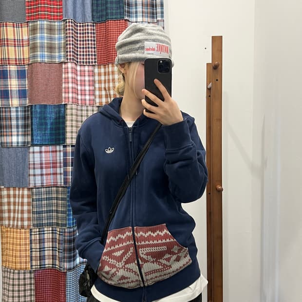 아디다스 네이비 빈티지 파이어 후드집업