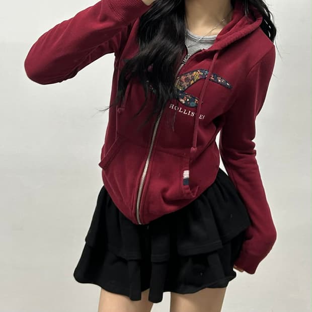홀리스터 버건디 y2k 여리핏 걸즈 스웻 후드집업 희귀져지(M)