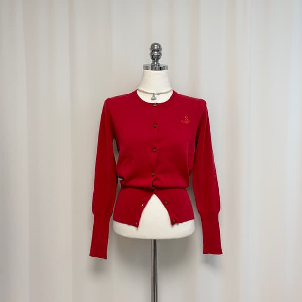 비비안웨스트우드 슬림핏 코튼 가디건-레드