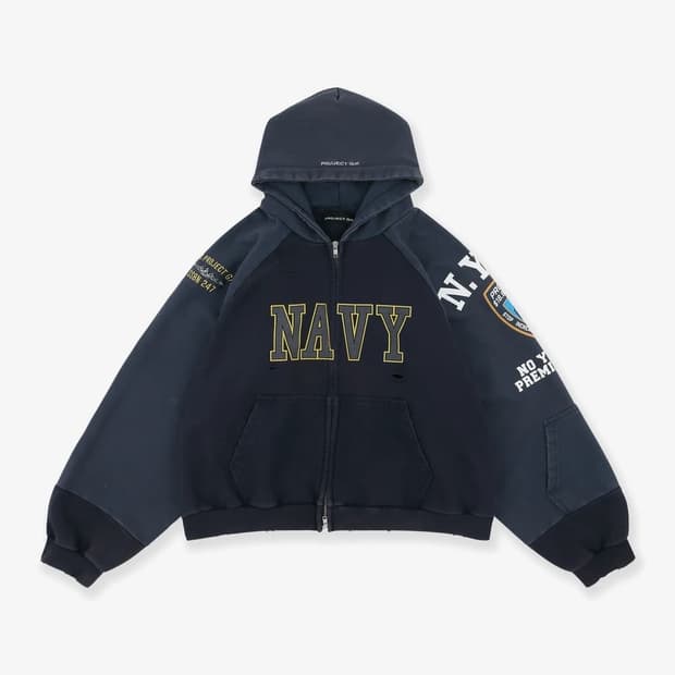 프로젝트 G/R 리컨스트럭티드 폴디드 집 후드 네이비