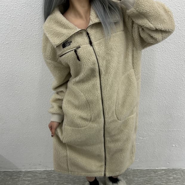 노스페이스 베이지 뽀글이 후드 롱 자켓