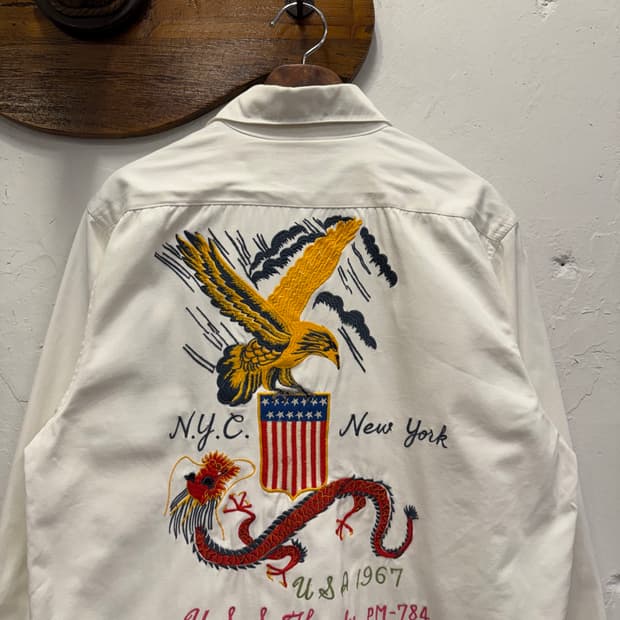 USA 1967 빈티지 웨스턴 자수 화이트 셔츠