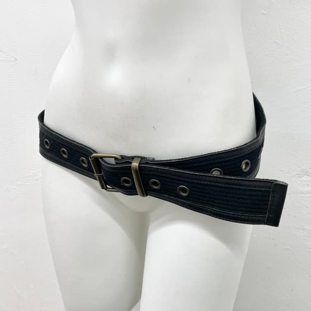 블랙 캔버스 펀칭 버클 벨트
