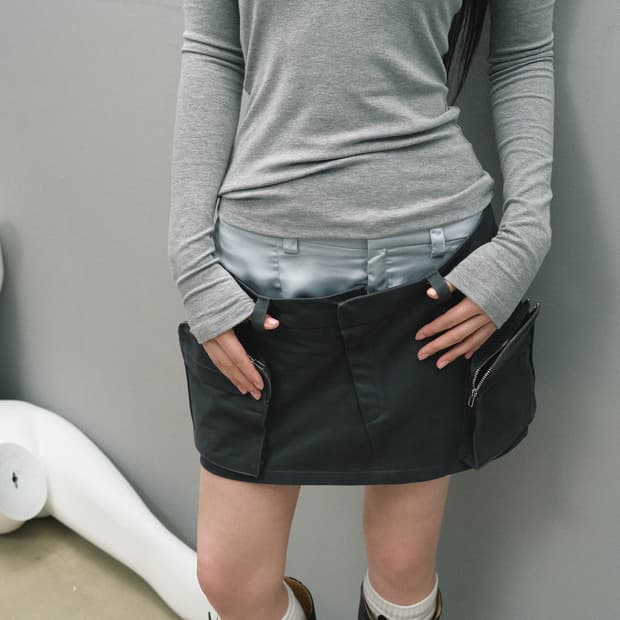 (새상품) laluneduciel 카고 스커트 그레이 s