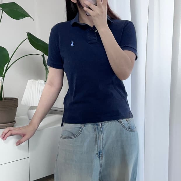 [정품] 폴로 네이비 / 하늘포니 슬림핏 반팔카라티 [ XS ]
