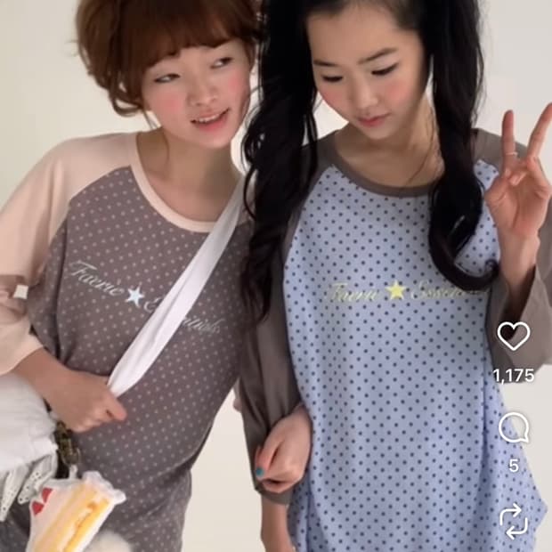 샵페어리 메이드 도트 레글런 슬리브 핑크 블루 2color