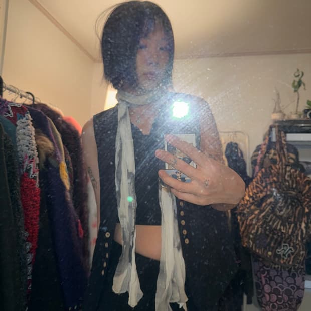 VTG black mold scarf 플리츠 나염 스카프