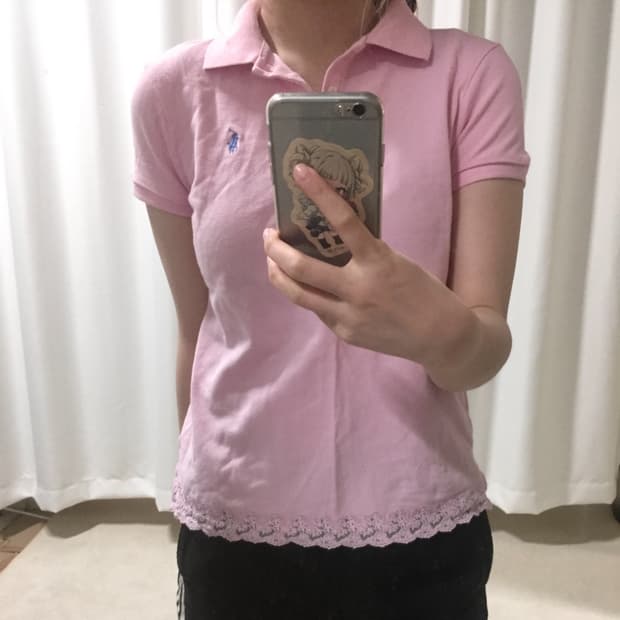 폴로 랄프로렌 핑크 카라 레이스 반팔 티셔츠