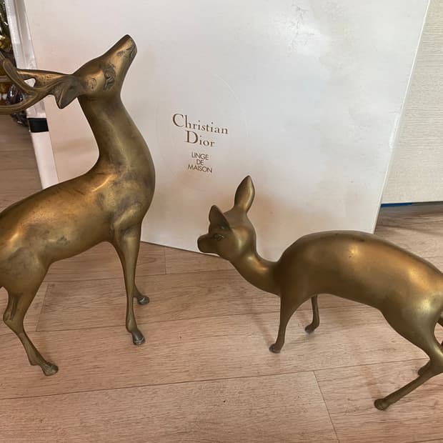 황동 브론즈 사슴 부부 장식품 골동품