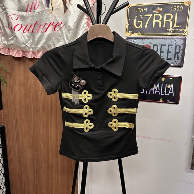 Black Napoleon Slim Collar T-Shirt 