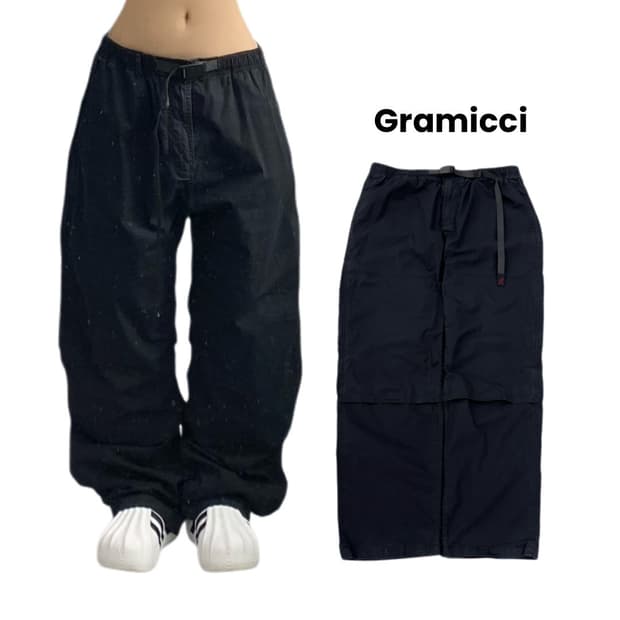 그라미치 더블니 코튼 벨티드 팬츠 블랙