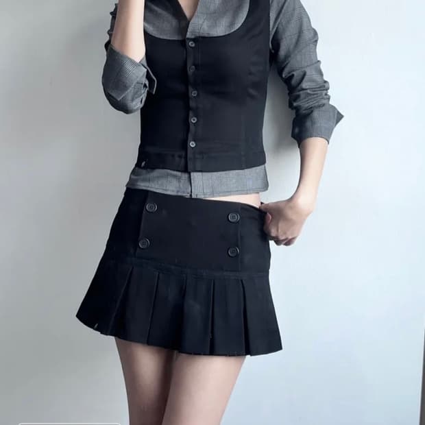 시너진 레이어드 베스트 체크 셔츠 블랙 S