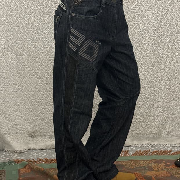 FUBU 후부 빈티지 스트릿 펑크 패치워크 데님팬츠 K0291