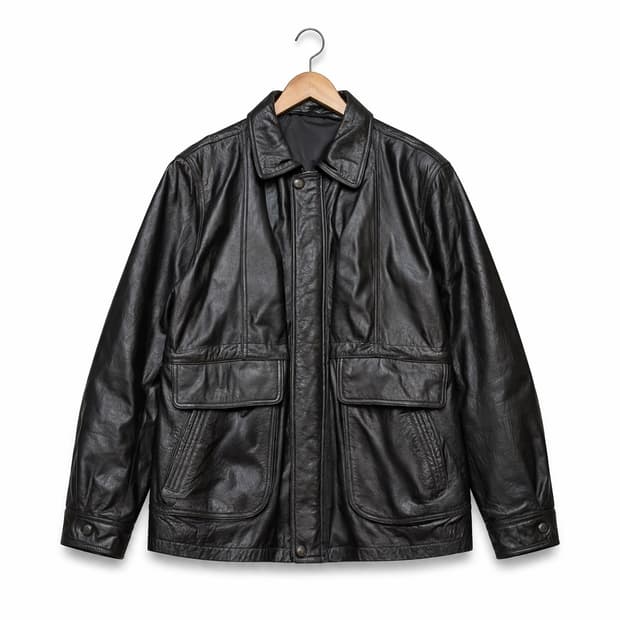 빈티지 블랙 레더 카코트.