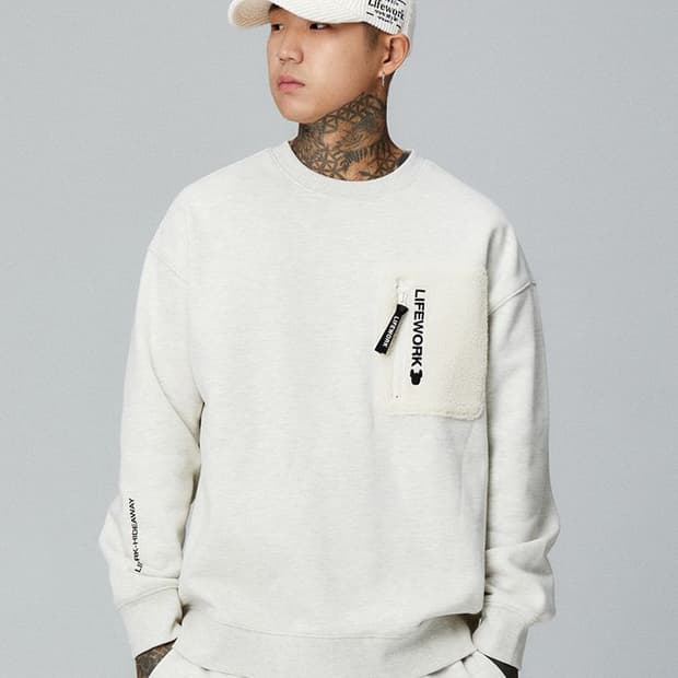 M ) 라이프워크 덤블 포켓 오버핏 맨투맨