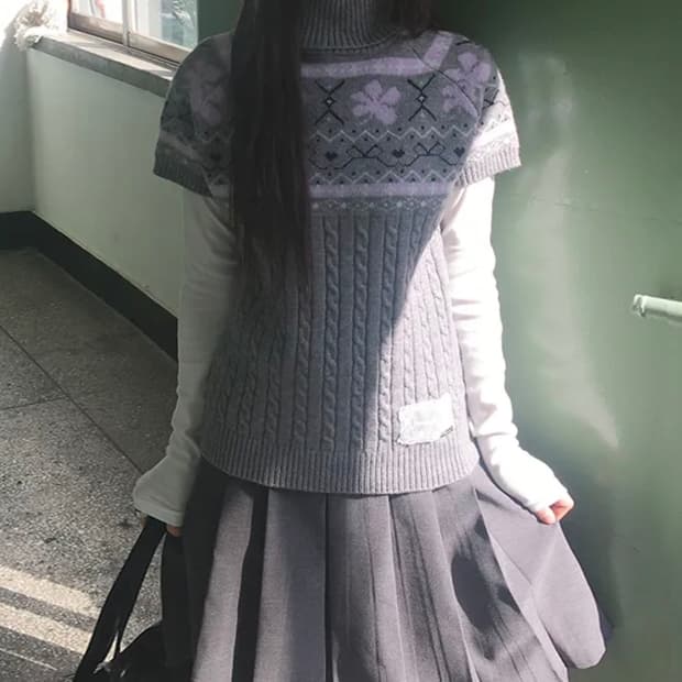 빈티지 노르딕 반팔 니트