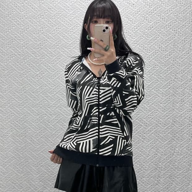 아디다스 빈티지 스트릿 펑크 키치 패턴 후드집업 90 C13863