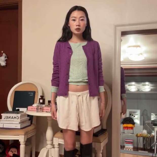 퓨어 캐시미어 NYC 가디건 + 보트넥 티셔츠