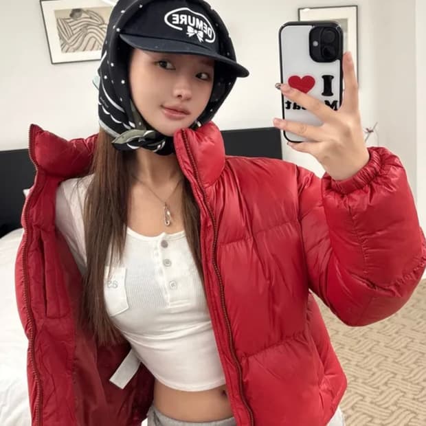 아메스 크롭패딩 레드