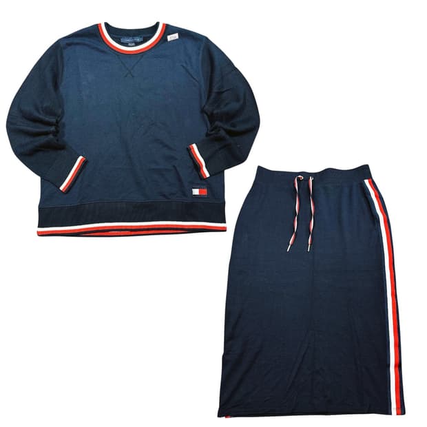 ✨ (세트) 타미 힐피거 스웻 맨투맨 미디 밴딩 스커트 세트