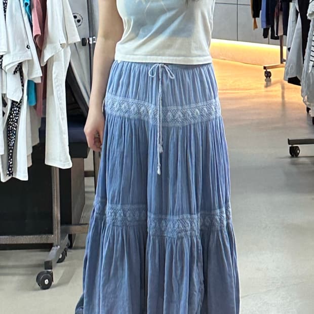 인사일런스 반팔//크로셰 캉캉 롱스커트