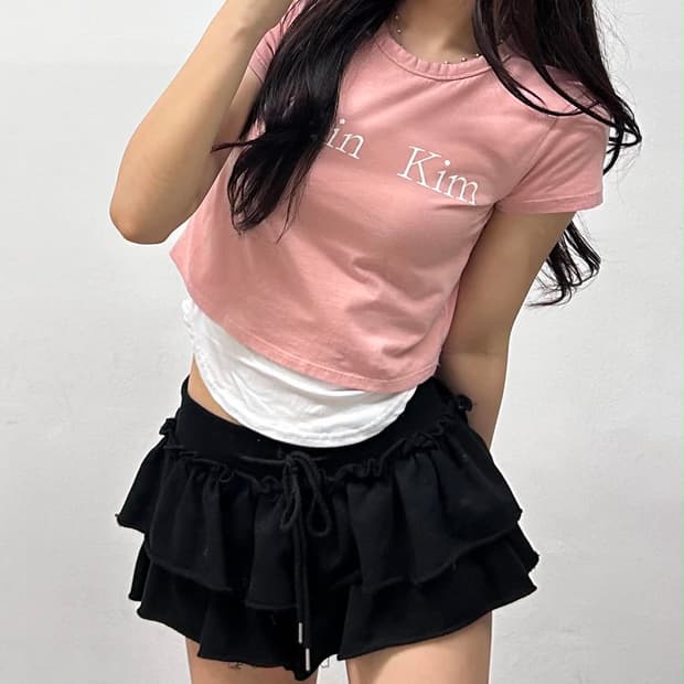 마뗑킴 시그니처 크롭 반팔 티셔츠(S)