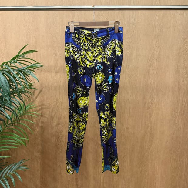 모스키노 진스 슬림 팬츠 아트워크 페이즐리 도트 믹스 패턴 디테일 블랙