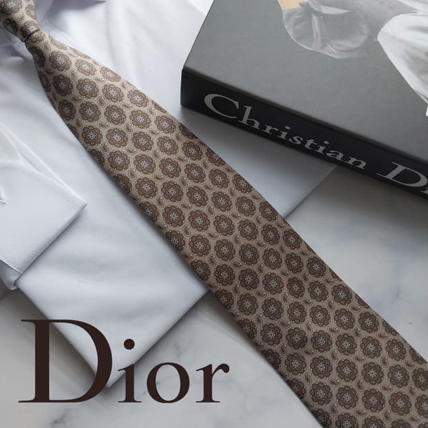 디올 실크 브라운 페이즐리 패턴 넥타이 9.1cm A+등급 K1796
