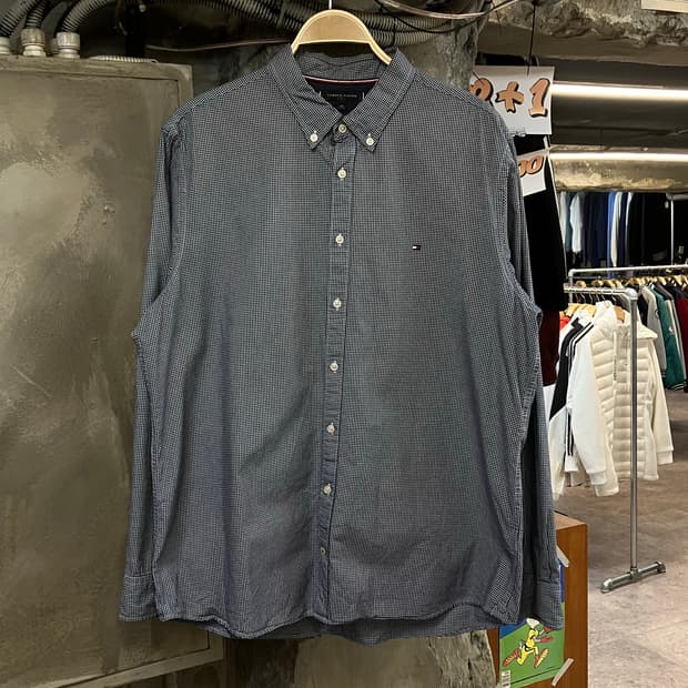 타미힐피거 슬림핏 체크 셔츠 네이비 XXL #csz3621