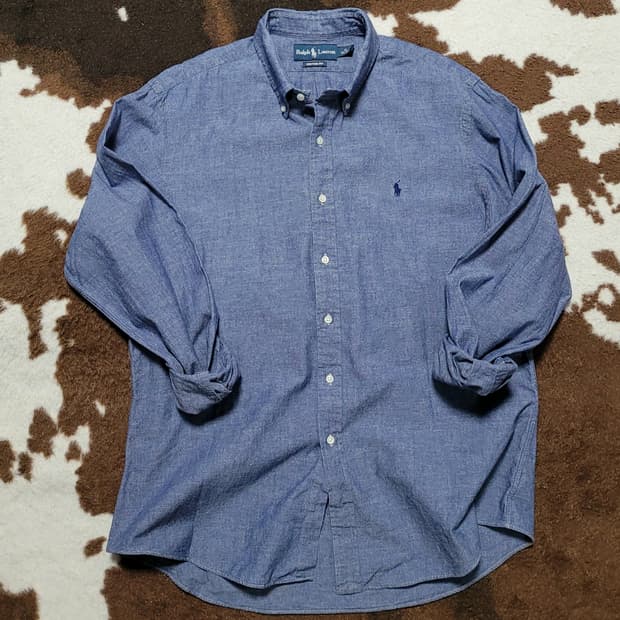 폴로 랄프로렌 남성용 블루 면셔츠(XL)