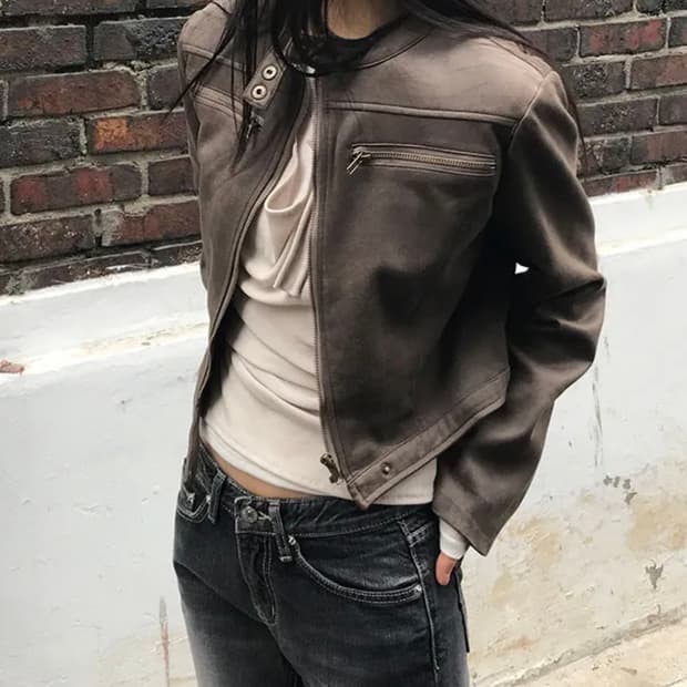 라이더 노카라 레더 브라운 자켓