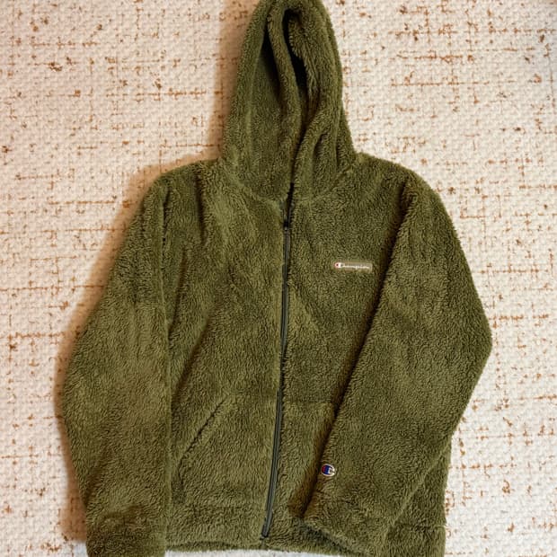 챔피온 뽀글이 후드집업 카키 S