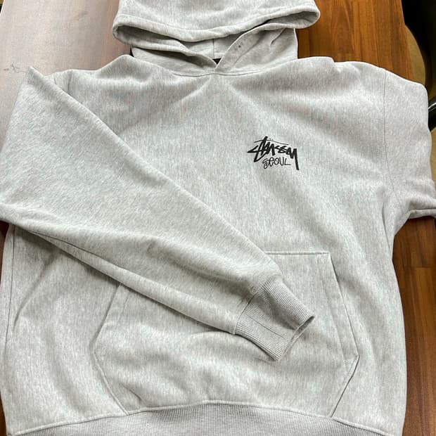 스투시 스탁 서울 후드 애쉬헤더 L