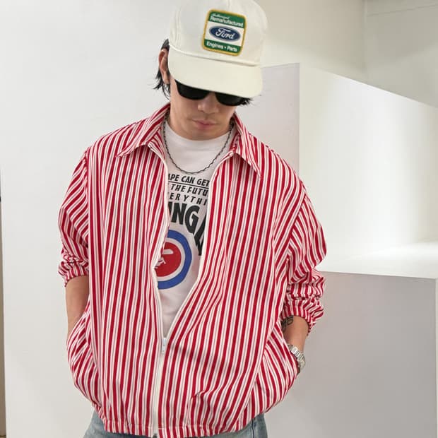 80s  BonWorth 스트라이프 블루종 