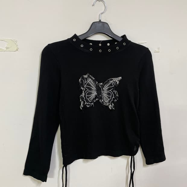 재패니즈 빈티지 나비 프린팅 긴팔 티셔츠