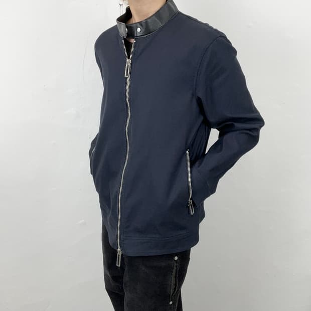 Emporio Armani Leather Collar 2-Way Zip 