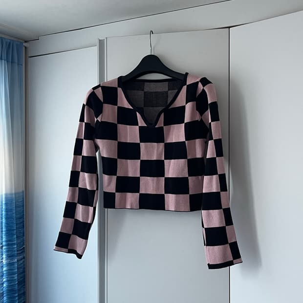 체커보드 티셔츠 핑크 S